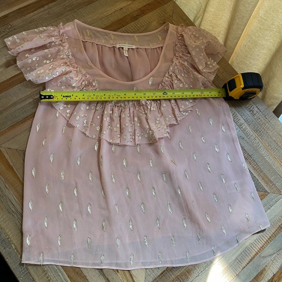 Rebecca Taylor Powder Pink and Gold Metallic Silk Flutter Sleeve Blouse Size 6 - Picture 9 of 10